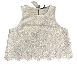 Crop Top Womens L White Sleeveless Lace  Elegant Floral Design Forever 21